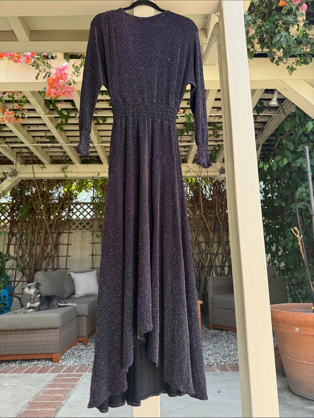 Maje Black Sparkle Long Sleeve Maxi Dress